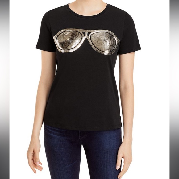 Karl Lagerfeld Paris Sequin Sunglasses Tee - Picture 1 of 8